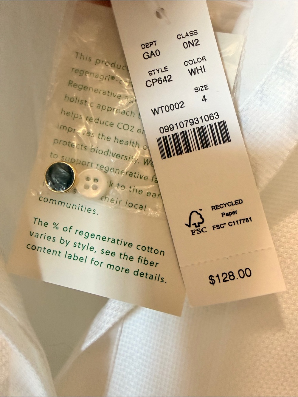 J. Crew Jules Tuxedo Shirt in Cotton Poplin | White with black/gold buttons - Picture 6 of 7